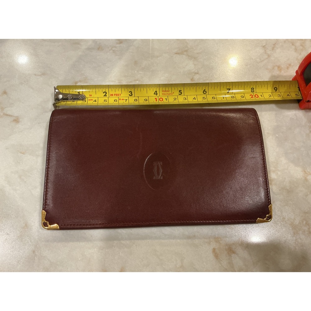 Cartier Burgundy Leather Bi Fold Wallet with kisslock & snap pocket,Gold Accents